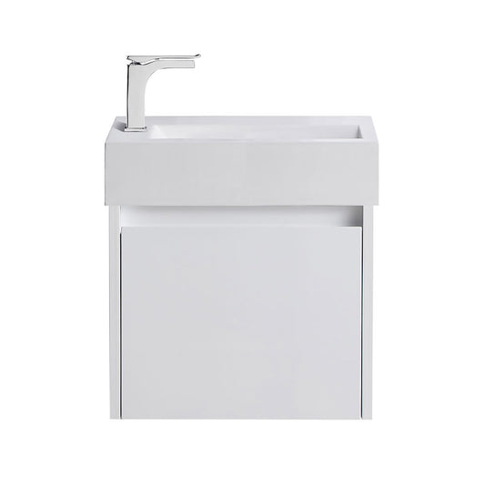 PVC 450 Wall Hung, Waterproof Vanity, 450x250mm White Gloss, Poly Hi-rise Top