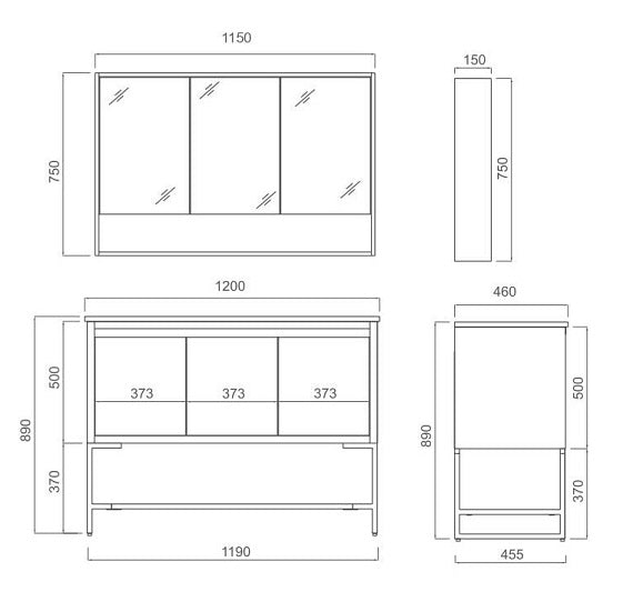 Versilia 1200 Vanity and Shaver Set Single or Double