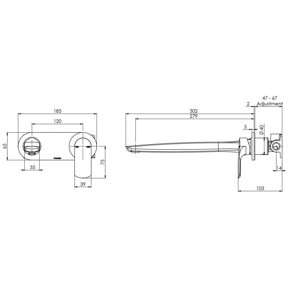 Subi Wall Bath Set 280mm Spout