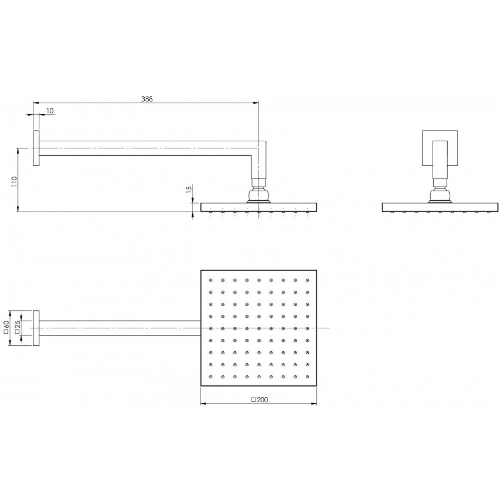 LEXI Shower Arm 400mm & Square Rose 200mm LE5200-00