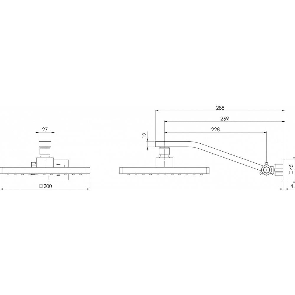 LEXI Shower Universal Arm & Square Rose 200mm LE5101-00