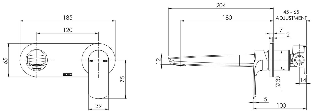 Subi Wall Basin Set 180mm Spout