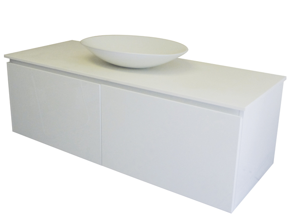TINA 1200 TWIN DRAWER WALL HUNG Vanity, Solid Surface Top, Counter Basin