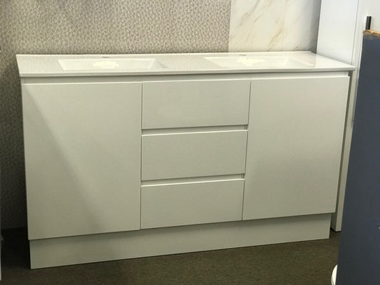 ADP GLACIER Kickboard Vanity, Double Bowl White Cast Marble Top