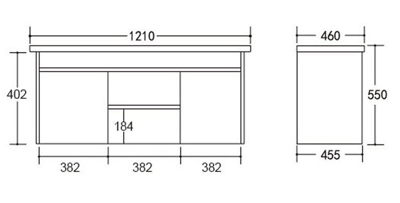 1200 PVC Vanity, Wall Hung, DOUBLE Slimline Ceramic Top