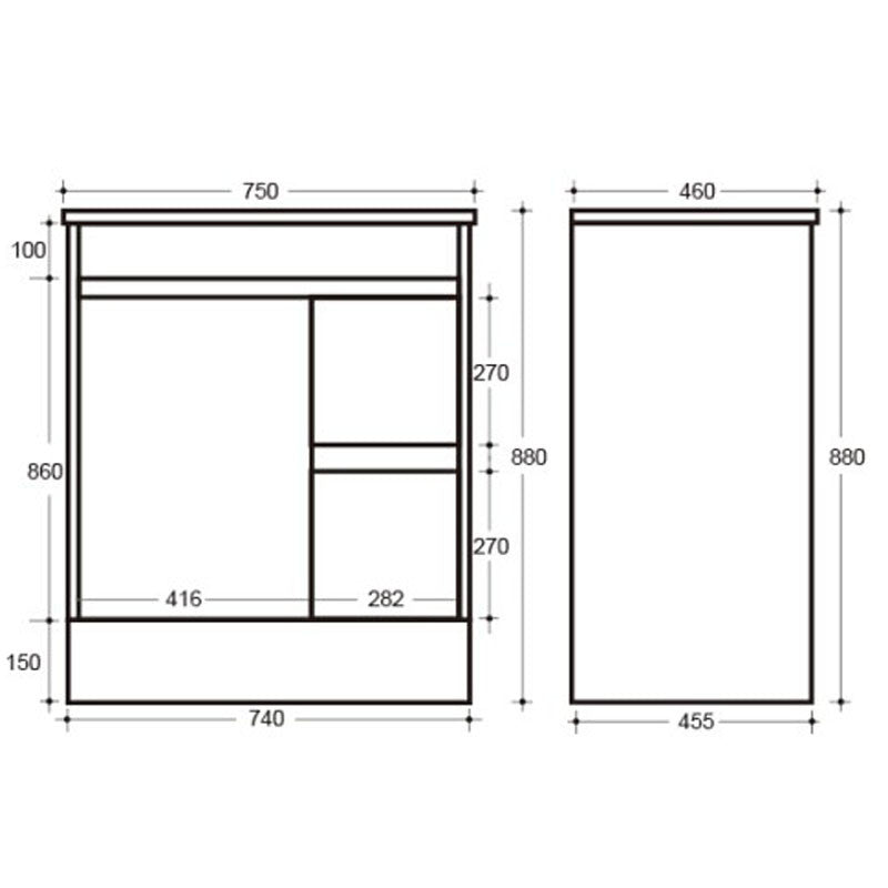 750 PVC Waterproof Vanity, White Gloss, Slimline Ceramic top