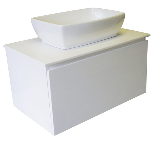 750 SINGLE DRAWER WALL HUNG Vanity, Solid Surface Top, Counter Basin