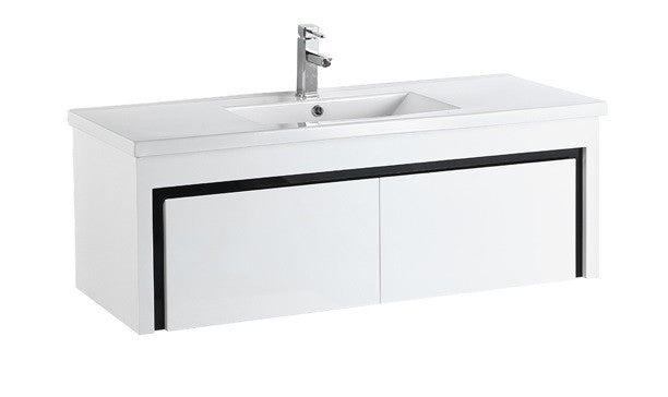 PETRA 1200 BLACK STRIPE All Drawer PVC Wall Hung  Vanity, Slimline Ceramic Top