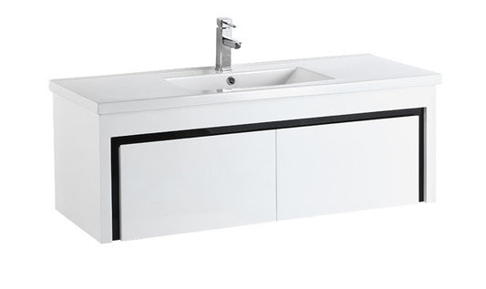 PETRA 1200 BLACK STRIPE All Drawer PVC Wall Hung  Vanity, Slimline Ceramic Top