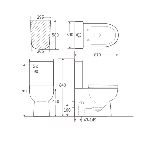 BACK TO WALL TORNEDO FLUSH BIANCA S & P trap, Quick release soft close seat