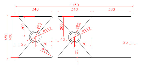 Double Bowl & Drainer Under/Over/Flush Mount 1150mm SSteel