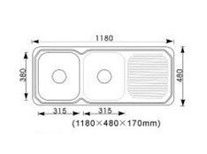 Double Bowl 1180mm Stainless Steel Sink & Drainer