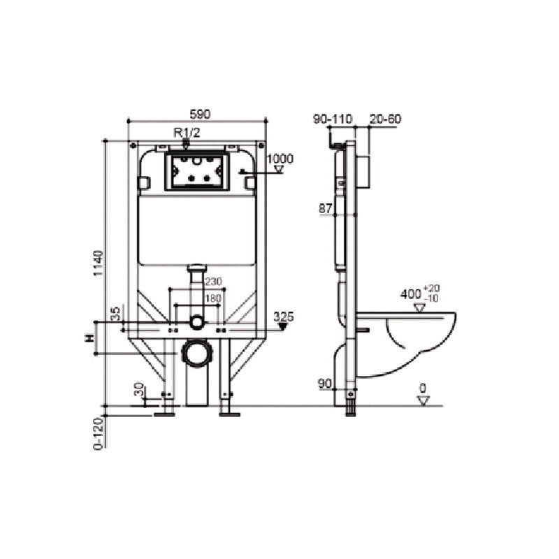 WALL HUNG KDK 303 Toilet Pan, In-wall Cistern, Flush Buttons, Soft Close