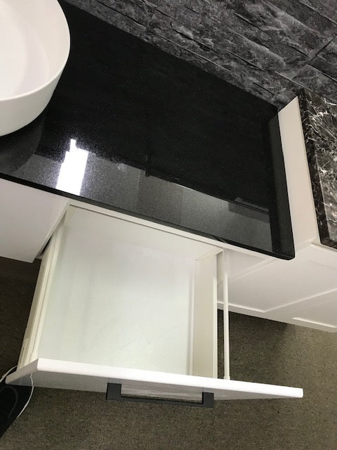 CELINE 1050 WALL HUNG Vanity, Black Granite Top, Counter Basin, FREE Hi-Rise Mixer & Pop-up Waste