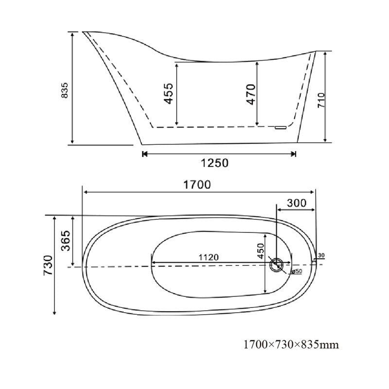 HI-BACK SLIMLINE 1700 Freestanding Luxury Bath - White