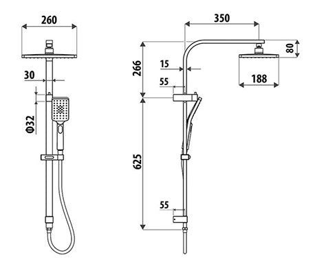 Liberty Retro Twin Long Rail Shower 3 Function with Diverter MATTE BLACK