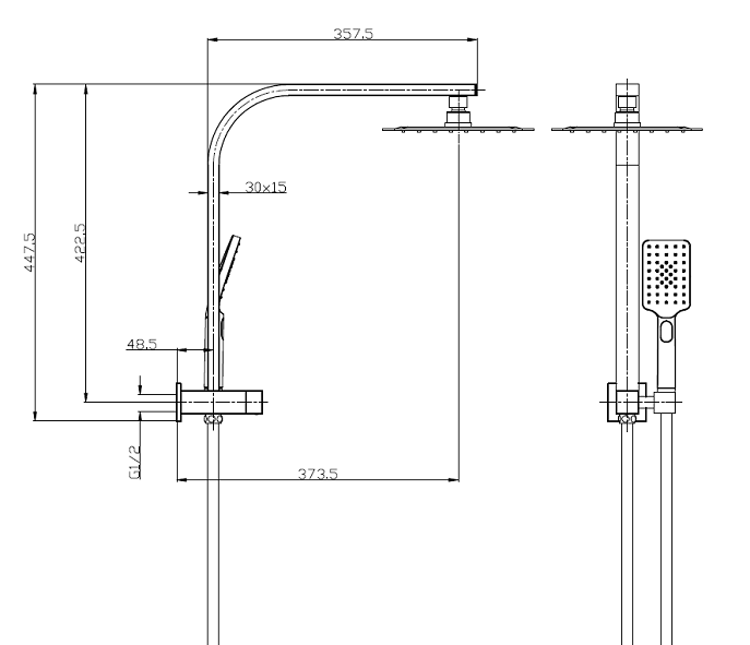 Lib Retro Twin Shower 3 Function with Diverter MATTE BLACK