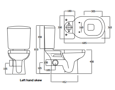 CLOSE COUPLED RAK LIWA SKEWED Toilet, Soft Close (LEFT SKEW TRAP)
