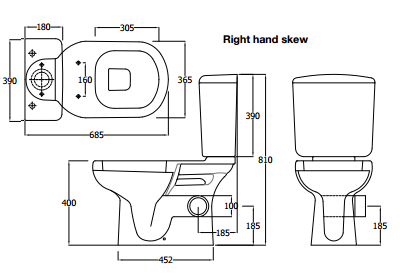 CLOSE COUPLED RAK LIWA SKEWED Toilet, Soft Close (RIGHT SKEW TRAP)