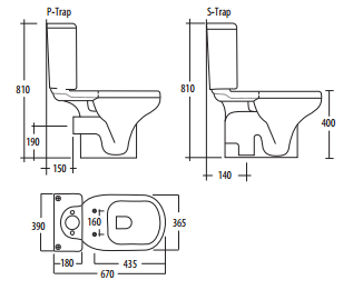 CLOSE COUPLED RAK LIWA IVORY S or P Trap Toilet, Soft Close