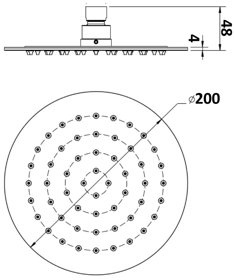 Shower Rose 200mm Round Stainless Steel
