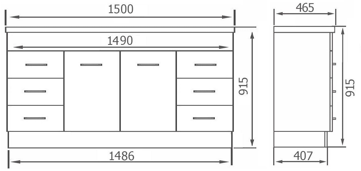 MARA 1500 LEGS /KICKBOARD Vanity, Double Bowl Acrylic Top