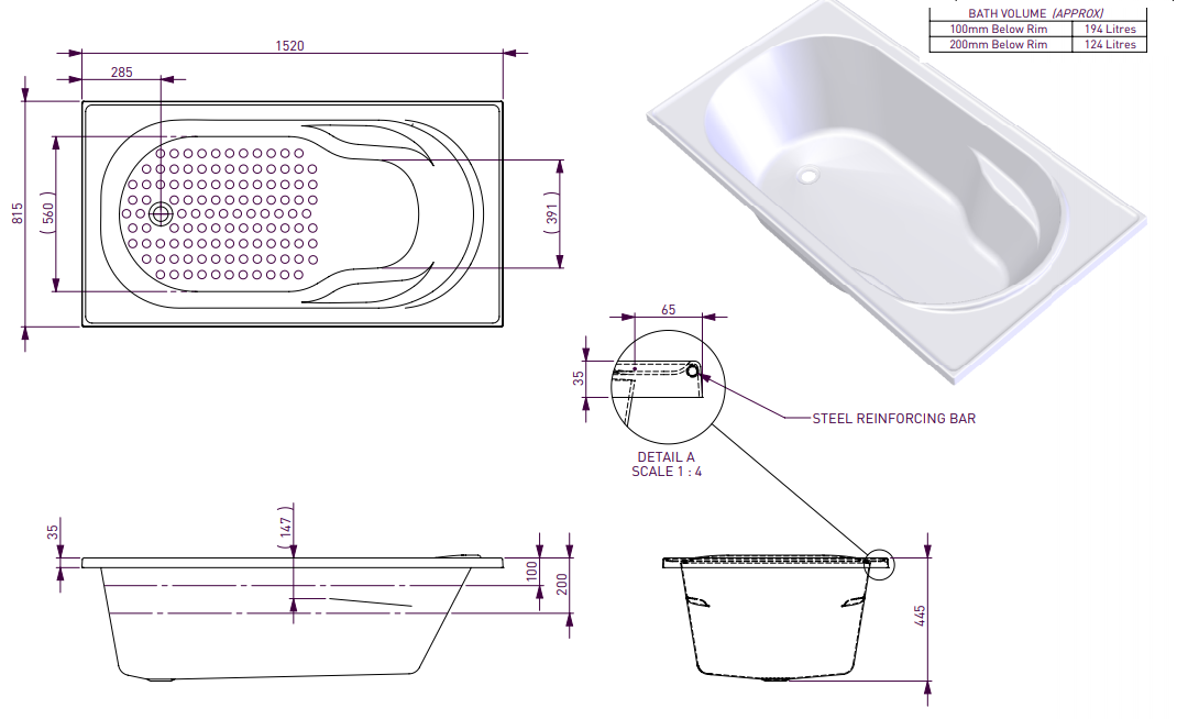 MODENA 1520 BATH or SHOWER BATH - White