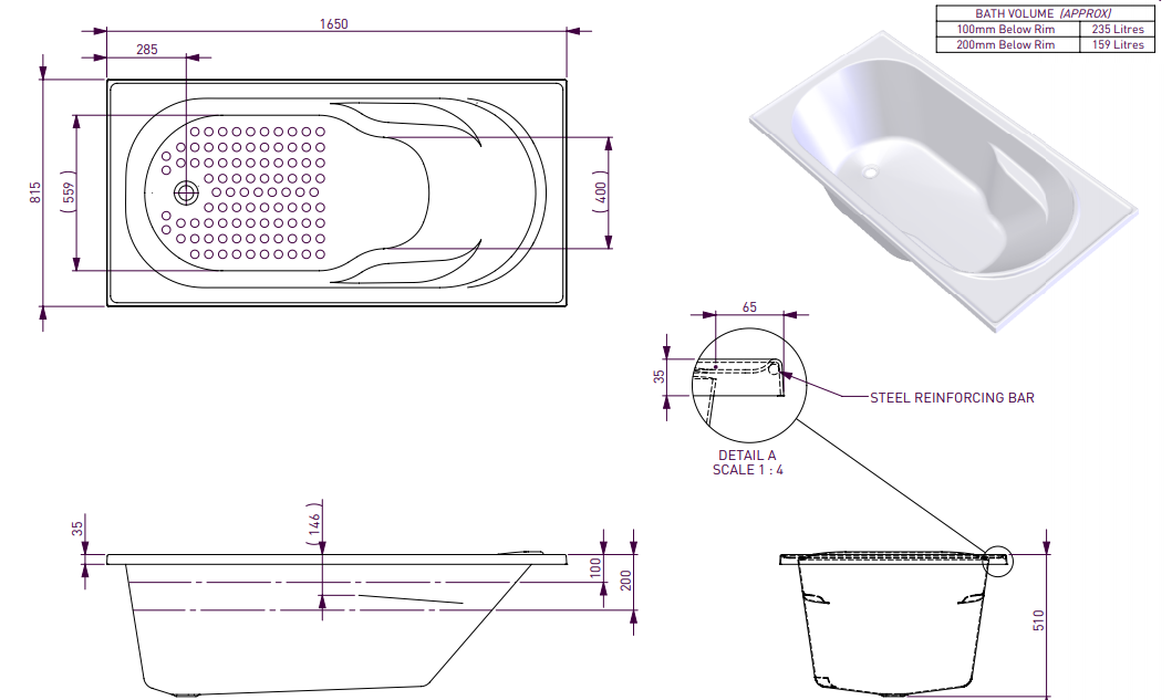MODENA 1650 SPA or SHOWER BATH - Santai 10 Jets
