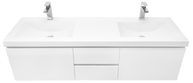 CLARA 1500 WALL HUNG Vanity, Double Bowl, White Cast Marble Top