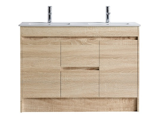 1200 OAK Vanity, Kickboard, Slimline DOUBLE Ceramic top