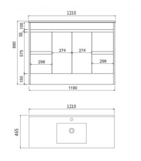 1200 OAK Vanity, Kickboard, Slimline Single Ceramic top