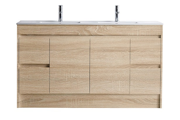 BRONTI 1500 OAK Vanity, Kickboard, Slimline DOUBLE Ceramic top