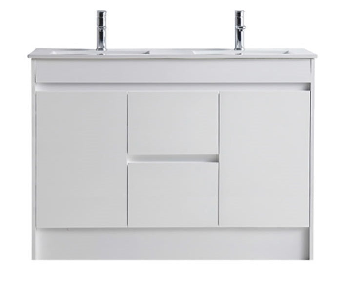 MODE 1200 PVC Waterproof Vanity, White Gloss, Slimline Double Ceramic top