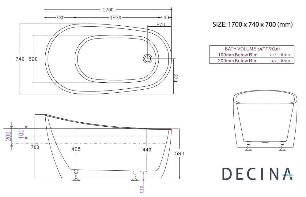 Piccolo 1700 Freestanding Bath White