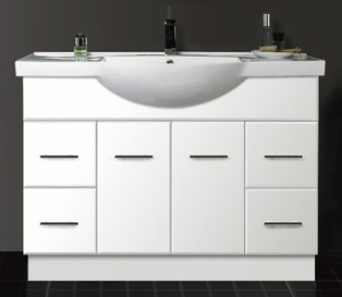 1200 Semi-Recessed Vanity, Moulded Ceramic Top, Kickboard