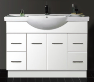 ANTON 1200 Semi-Recessed Vanity, Moulded Ceramic Top, Kickboard