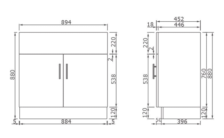Kitchenette Gloss 900 x 460mm, Single Sink Top 1TH & Drainer
