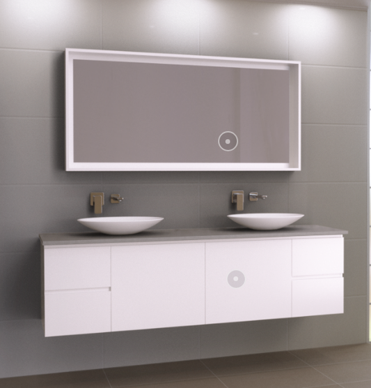 1800 Wall hung Vanity, Double Bowl Stone Top, Counter Basins