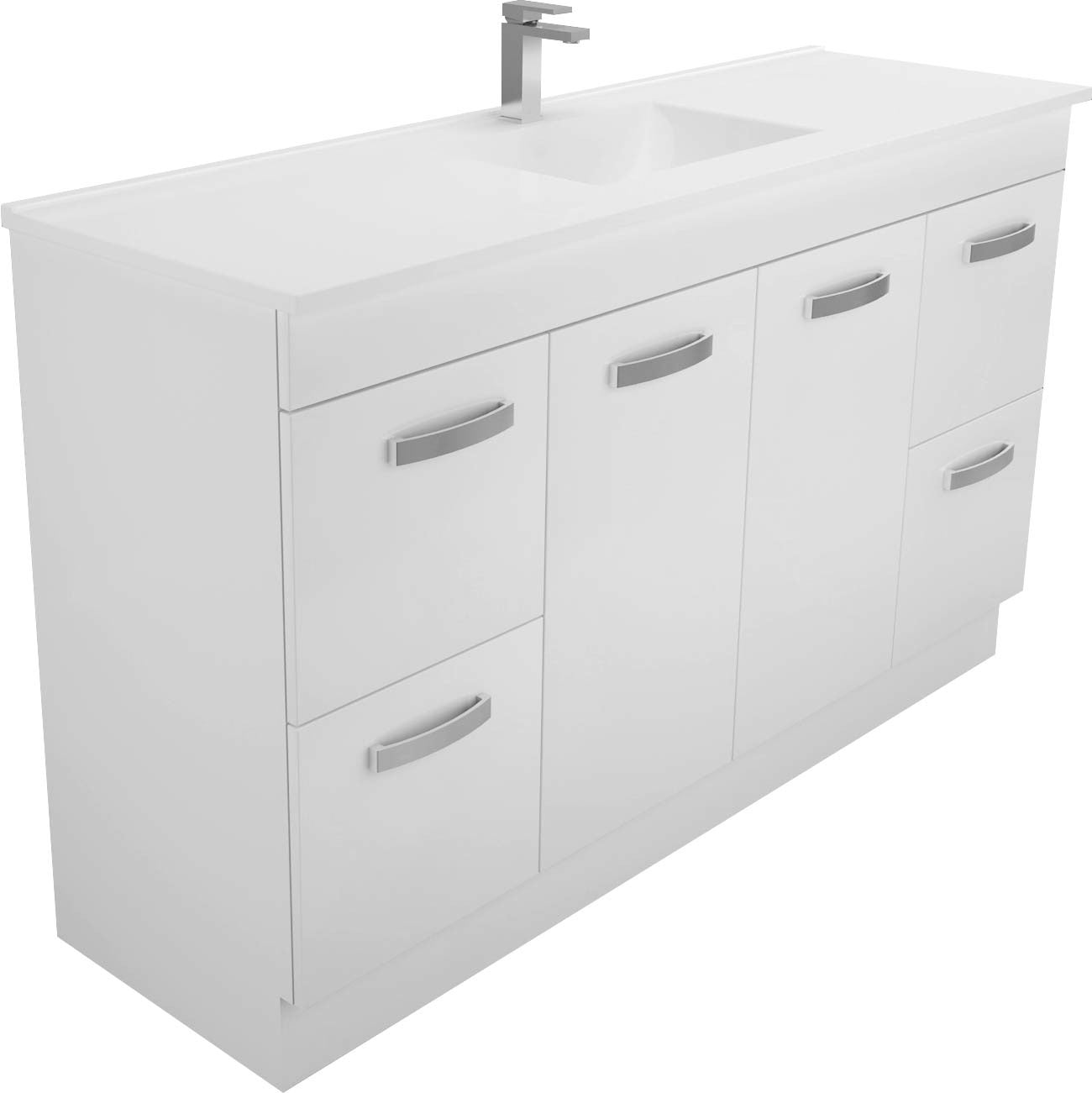 Quadra 1500 Kickboard Vanity, Single Bowl White Cast Marble Slim Top