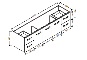 1800 Wall hung Vanity, Double Bowl White Cast Marble Slim Top