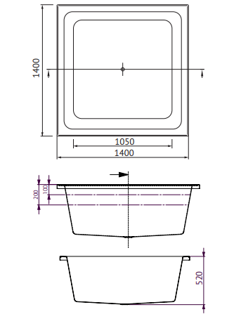 VENICE 1400 Square Contour Spa Bath -20 Jets