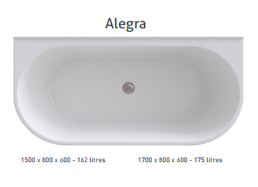 ALEGRA 1500 Back-to-Wall Freestanding Bath - WHITE