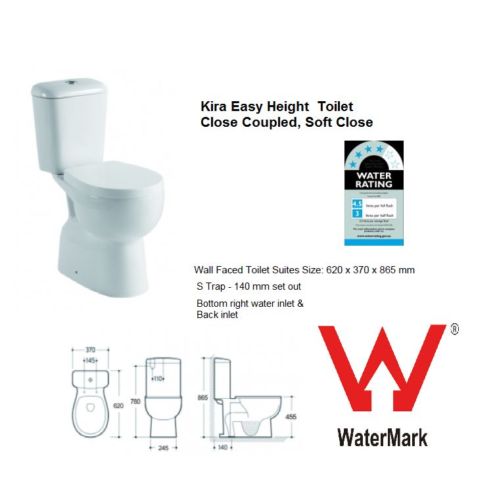 CLOSE COUPLED KARLA EXTRA HEIGHT, S TRAP Quick Release Seat Soft close