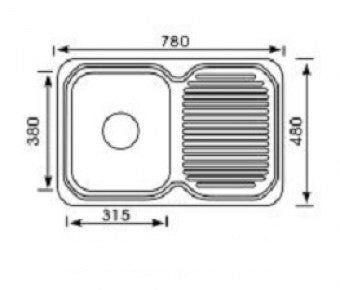 Single Bowl 780 x 480mm Stainless Steel Sink and Drainer