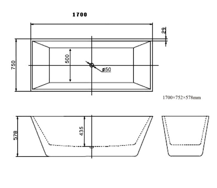 KLARA SLIMLINE 1700 Freestanding Square Bath - White