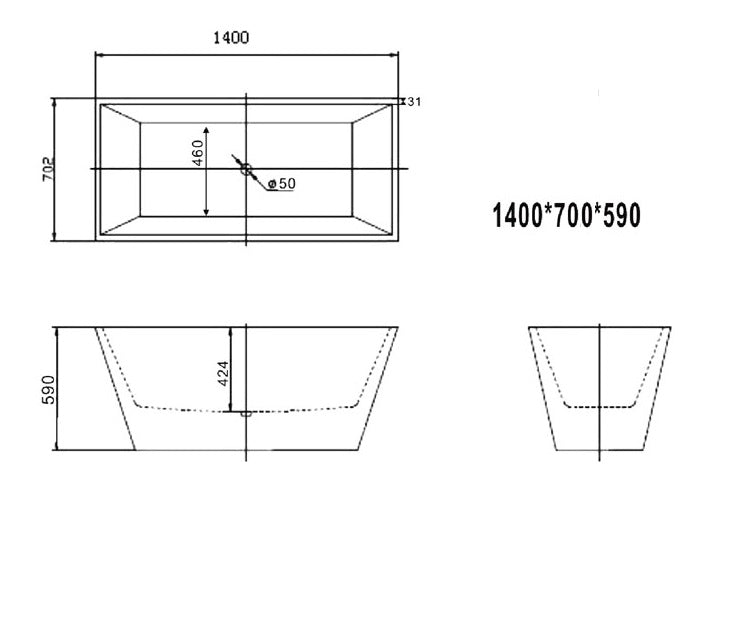 KLARA SLIMLINE 1400 Freestanding Square Bath - White