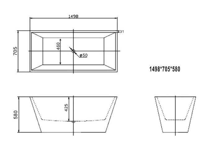 KLARA SLIMLINE 1500 Freestanding Square Bath - White