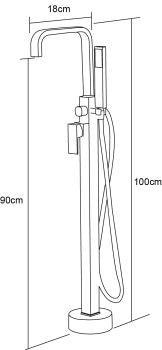 Quadra Floor Mounted Combo Bath Mixer, Swannk Spout, Hand-shower