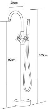 ELLE Floor Mounted Combo Bath Mixer, Gsnk Spout, Hand-shower