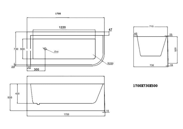 Mod 1700 Back-to-Wall & Corner 2 Sided Freestanding Bath